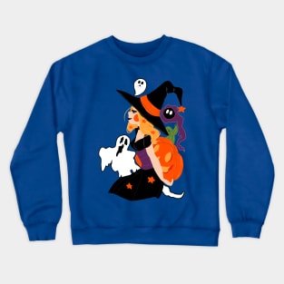 Witch Holding a Pumpkin Crewneck Sweatshirt